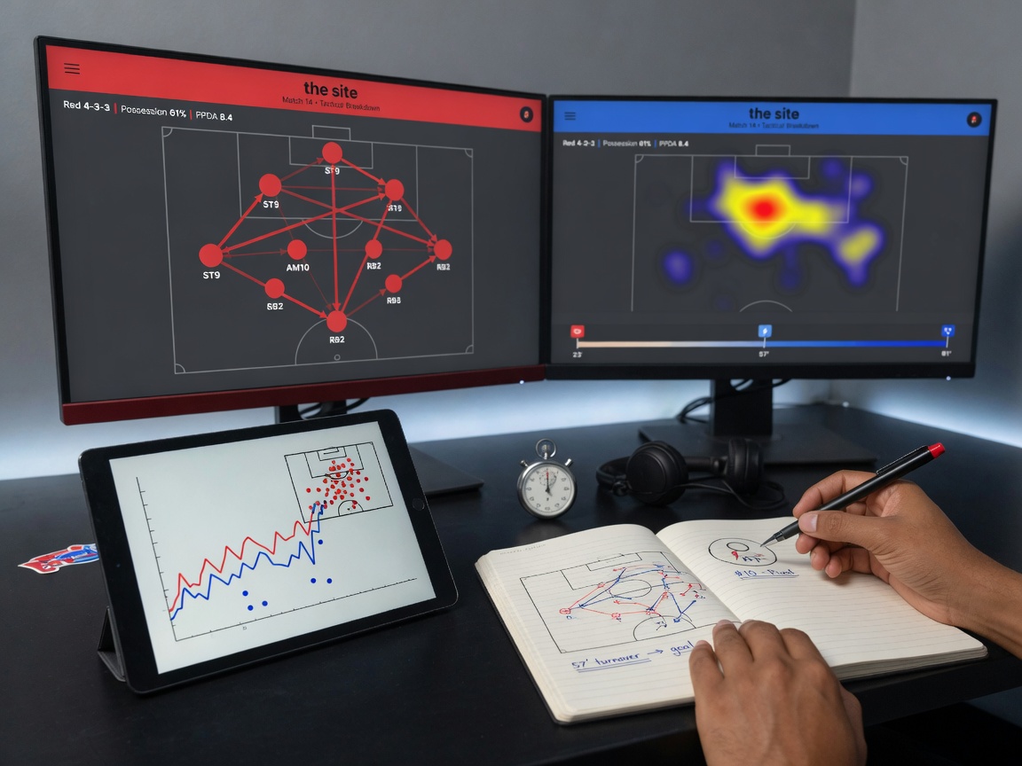 Top-down photographic shot of a tidy analyst’s desk for the site: a magnetic tactics